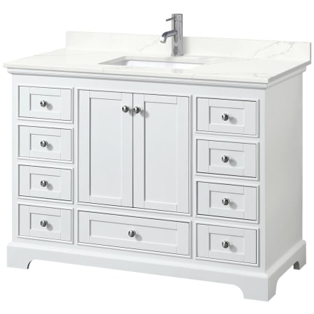 A large image of the Wyndham Collection WCS202048S-QTZ-UNSMXX White / Giotto Quartz Top / Polished Chrome Hardware