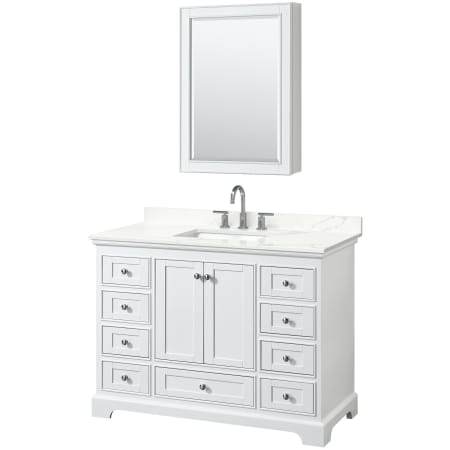 A large image of the Wyndham Collection WCS202048S-QTZ-US3MED White / Giotto Quartz Top / Polished Chrome Hardware