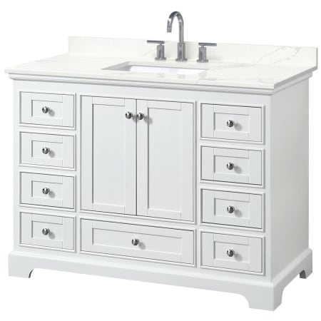A large image of the Wyndham Collection WCS202048S-QTZ-US3MXX White / Giotto Quartz Top / Polished Chrome Hardware