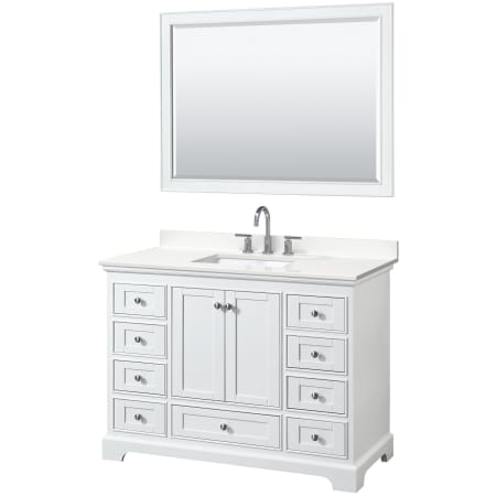 A large image of the Wyndham Collection WCS202048S-QTZ-US3M46 White / White Quartz Top / Polished Chrome Hardware