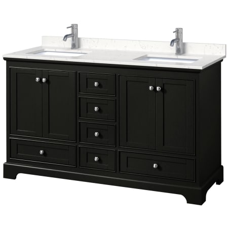 A large image of the Wyndham Collection WCS202060D-VCA-MXX Dark Espresso / Carrara Cultured Marble Top / Polished Chrome Hardware