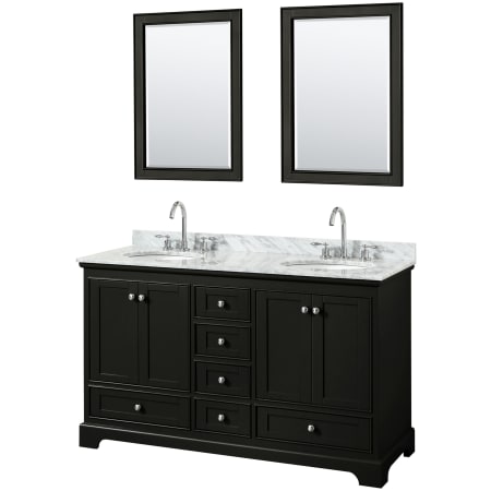 A large image of the Wyndham Collection WCS202060DCMUNOM24 Dark Espresso / White Carrara Marble Top / Polished Chrome Hardware
