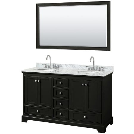 A large image of the Wyndham Collection WCS202060DCMUNOM58 Dark Espresso / White Carrara Marble Top / Polished Chrome Hardware