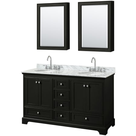 A large image of the Wyndham Collection WCS202060DCMUNOMED Dark Espresso / White Carrara Marble Top / Polished Chrome Hardware