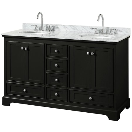 A large image of the Wyndham Collection WCS202060DCMUNOMXX Dark Espresso / White Carrara Marble Top / Polished Chrome Hardware