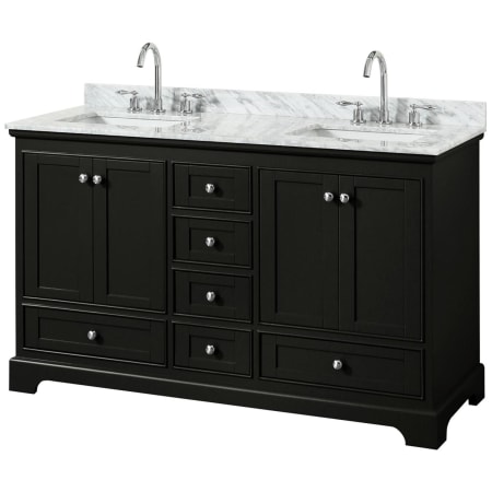 A large image of the Wyndham Collection WCS202060DCMUNSMXX Dark Espresso / White Carrara Marble Top / Polished Chrome Hardware