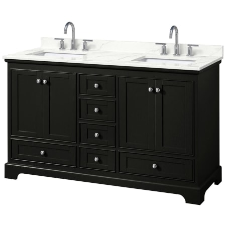 A large image of the Wyndham Collection WCS202060D-QTZ-US3MXX Dark Espresso / Giotto Quartz Top / Polished Chrome Hardware