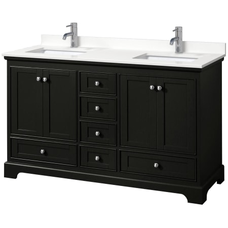 A large image of the Wyndham Collection WCS202060D-QTZ-UNSMXX Dark Espresso / White Quartz Top / Polished Chrome Hardware