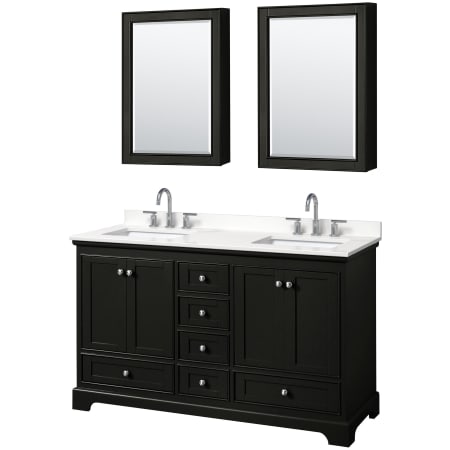 A large image of the Wyndham Collection WCS202060D-QTZ-US3MED Dark Espresso / White Quartz Top / Polished Chrome Hardware