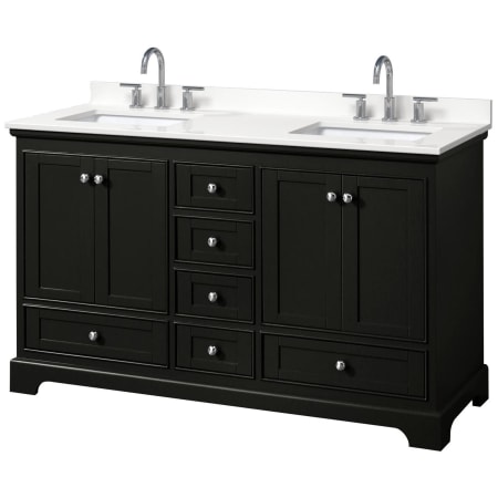 A large image of the Wyndham Collection WCS202060D-QTZ-US3MXX Dark Espresso / White Quartz Top / Polished Chrome Hardware