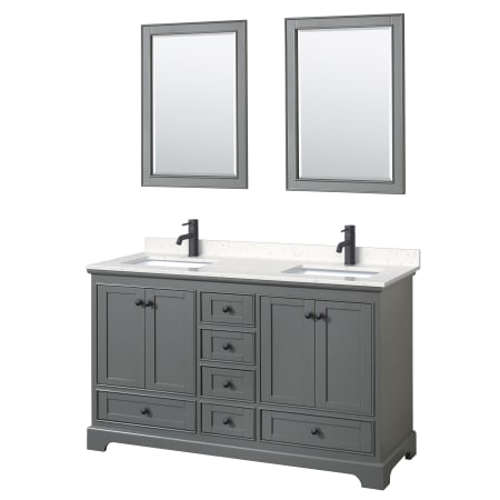 A large image of the Wyndham Collection WCS202060D-VCA-M24 Dark Gray / Carrara Cultured Marble Top / Matte Black Hardware