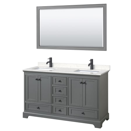 A large image of the Wyndham Collection WCS202060D-VCA-M58 Dark Gray / Carrara Cultured Marble Top / Matte Black Hardware