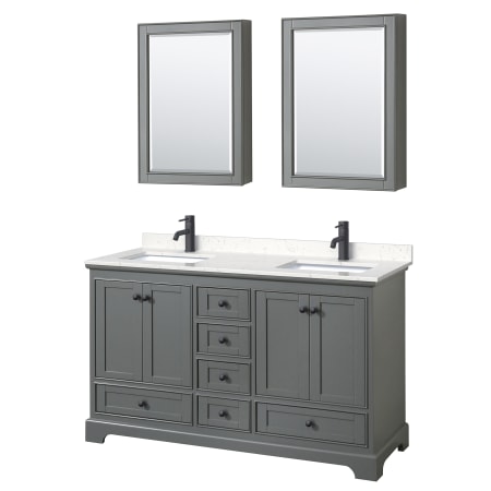 A large image of the Wyndham Collection WCS202060D-VCA-MED Dark Gray / Carrara Cultured Marble Top / Matte Black Hardware