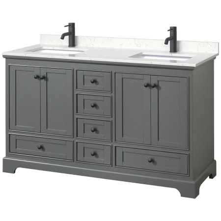 A large image of the Wyndham Collection WCS202060D-VCA-MXX Dark Gray / Carrara Cultured Marble Top / Matte Black Hardware