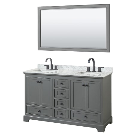 A large image of the Wyndham Collection WCS202060DCMUNSM58 Dark Gray / White Carrara Marble Top / Matte Black Hardware