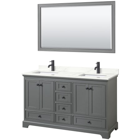 A large image of the Wyndham Collection WCS202060D-QTZ-UNSM58 Dark Gray / Giotto Quartz Top / Matte Black Hardware