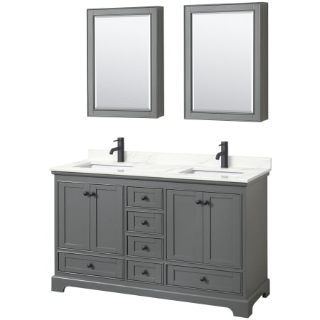 A large image of the Wyndham Collection WCS202060D-QTZ-UNSMED Dark Gray / Giotto Quartz Top / Matte Black Hardware