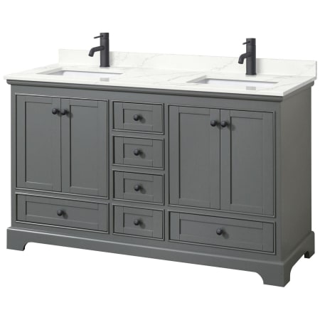 A large image of the Wyndham Collection WCS202060D-QTZ-UNSMXX Dark Gray / Giotto Quartz Top / Matte Black Hardware