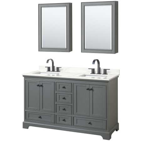 A large image of the Wyndham Collection WCS202060D-QTZ-US3MED Dark Gray / Giotto Quartz Top / Matte Black Hardware