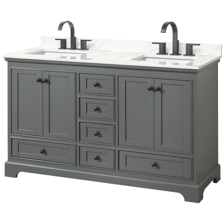 A large image of the Wyndham Collection WCS202060D-QTZ-US3MXX Dark Gray / Giotto Quartz Top / Matte Black Hardware