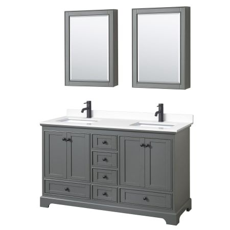 A large image of the Wyndham Collection WCS202060D-VCA-MED Dark Gray / White Cultured Marble Top / Matte Black Hardware