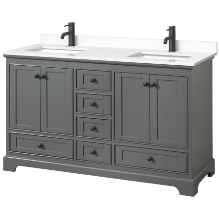 A large image of the Wyndham Collection WCS202060D-VCA-MXX Dark Gray / White Cultured Marble Top / Matte Black Hardware