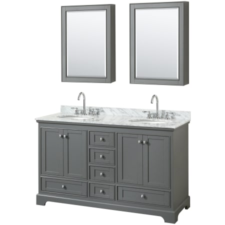 A large image of the Wyndham Collection WCS202060DCMUNOMED Dark Gray / White Carrara Marble Top / Polished Chrome Hardware