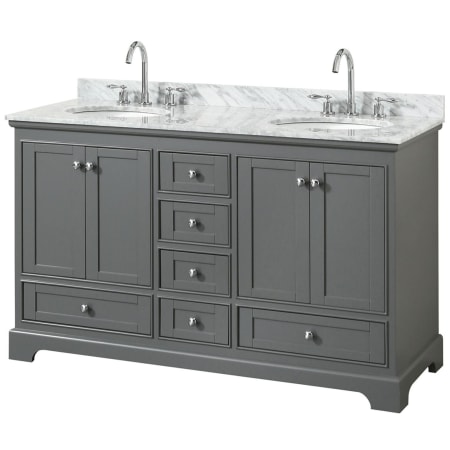 A large image of the Wyndham Collection WCS202060DCMUNOMXX Dark Gray / White Carrara Marble Top / Polished Chrome Hardware