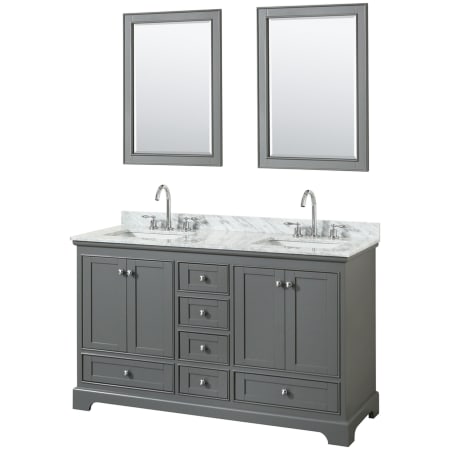A large image of the Wyndham Collection WCS202060DCMUNSM24 Dark Gray / White Carrara Marble Top / Polished Chrome Hardware