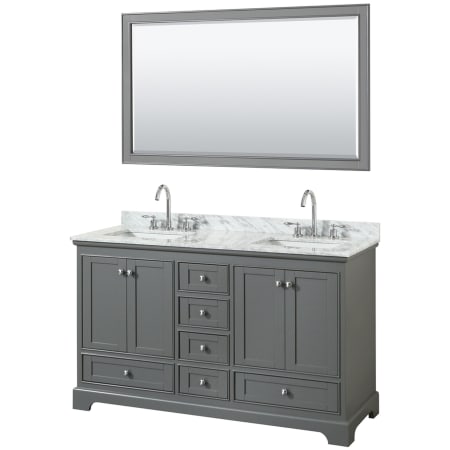 A large image of the Wyndham Collection WCS202060DCMUNSM58 Dark Gray / White Carrara Marble Top / Polished Chrome Hardware