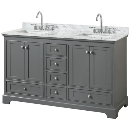 A large image of the Wyndham Collection WCS202060DCMUNSMXX Dark Gray / White Carrara Marble Top / Polished Chrome Hardware