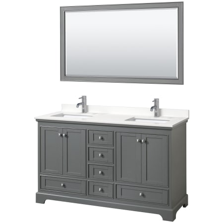 A large image of the Wyndham Collection WCS202060D-QTZ-UNSM58 Dark Gray / White Quartz Top / Polished Chrome Hardware