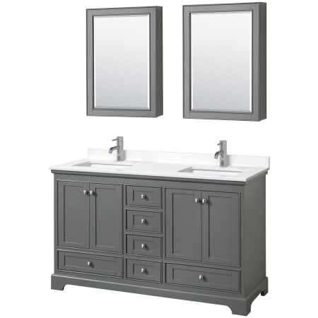 A large image of the Wyndham Collection WCS202060D-QTZ-UNSMED Dark Gray / White Quartz Top / Polished Chrome Hardware