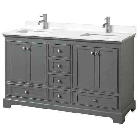 A large image of the Wyndham Collection WCS202060D-QTZ-UNSMXX Dark Gray / White Quartz Top / Polished Chrome Hardware