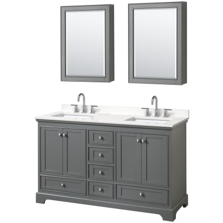 A large image of the Wyndham Collection WCS202060D-QTZ-US3MED Dark Gray / White Quartz Top / Polished Chrome Hardware