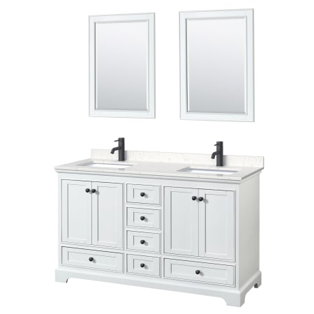 A large image of the Wyndham Collection WCS202060D-VCA-M24 White / Carrara Cultured Marble Top / Matte Black Hardware