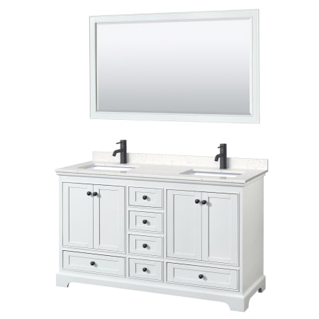 A large image of the Wyndham Collection WCS202060D-VCA-M58 White / Carrara Cultured Marble Top / Matte Black Hardware