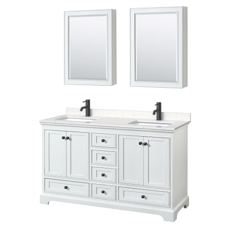 A large image of the Wyndham Collection WCS202060D-VCA-MED White / Carrara Cultured Marble Top / Matte Black Hardware