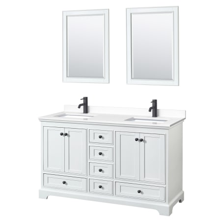 A large image of the Wyndham Collection WCS202060D-VCA-M24 White / White Cultured Marble Top / Matte Black Hardware