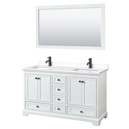 A large image of the Wyndham Collection WCS202060D-VCA-M58 White / White Cultured Marble Top / Matte Black Hardware