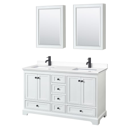 A large image of the Wyndham Collection WCS202060D-VCA-MED White / White Cultured Marble Top / Matte Black Hardware