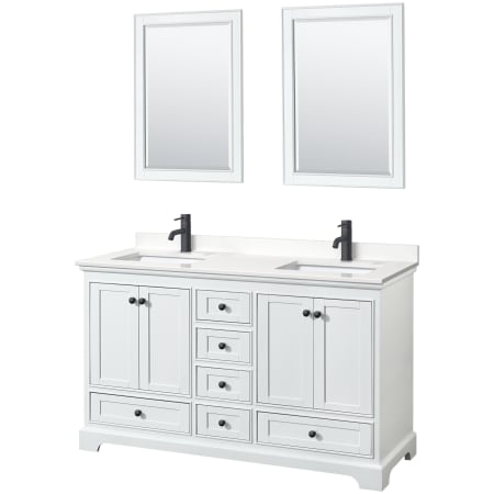 A large image of the Wyndham Collection WCS202060D-QTZ-UNSM24 White / White Quartz Top / Matte Black Hardware