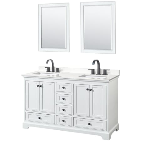 A large image of the Wyndham Collection WCS202060D-QTZ-US3M24 White / White Quartz Top / Matte Black Hardware