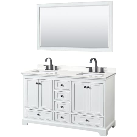 A large image of the Wyndham Collection WCS202060D-QTZ-US3M58 White / White Quartz Top / Matte Black Hardware