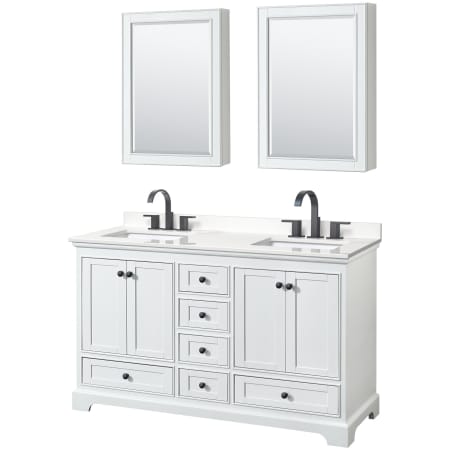 A large image of the Wyndham Collection WCS202060D-QTZ-US3MED White / White Quartz Top / Matte Black Hardware