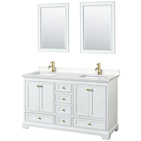 A large image of the Wyndham Collection WCS202060D-VCA-M24 White / Carrara Cultured Marble Top / Brushed Gold Hardware