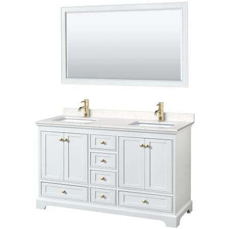 A large image of the Wyndham Collection WCS202060D-VCA-M58 White / Carrara Cultured Marble Top / Brushed Gold Hardware