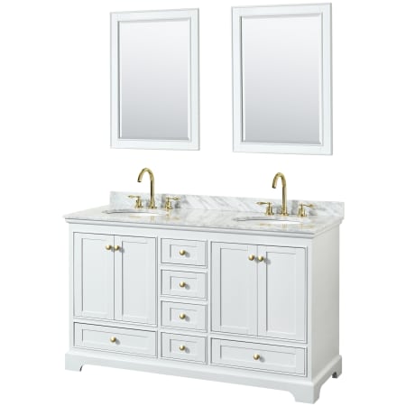 A large image of the Wyndham Collection WCS202060DCMUNOM24 White / White Carrara Marble Top / Brushed Gold Hardware