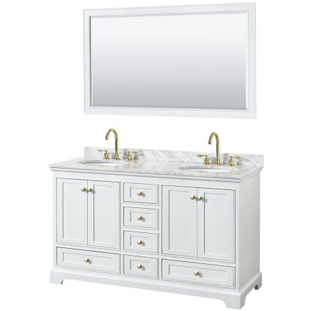 A large image of the Wyndham Collection WCS202060DCMUNOM58 White / White Carrara Marble Top / Brushed Gold Hardware