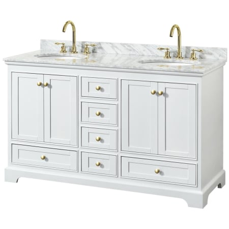 A large image of the Wyndham Collection WCS202060DCMUNOMXX White / White Carrara Marble Top / Brushed Gold Hardware